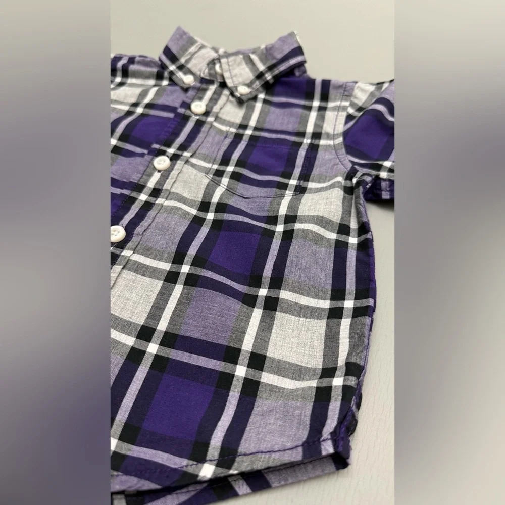 Gymboree Purple and White Plaid Button Down Shirt